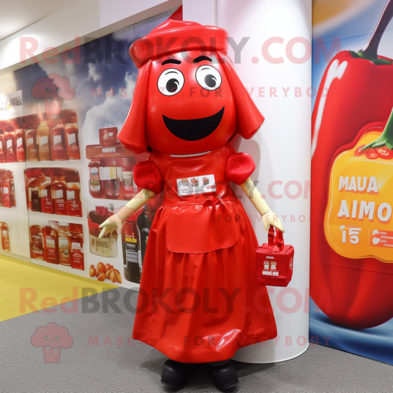 nan Bottle Of Ketchup mascot costume character dressed with a Skirt and Wallets