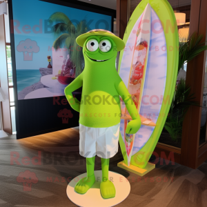Lime Green Wedding Cake mascot costume character dressed with a Board Shorts and Cufflinks
