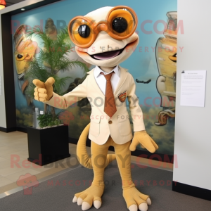 Tan Geckos mascot costume character dressed with a Suit and Eyeglasses