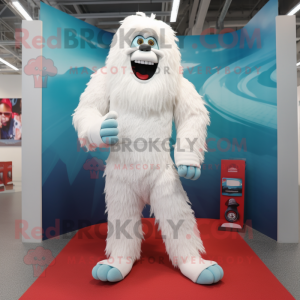 White Yeti mascot costume character dressed with a Rash Guard and Shoe laces