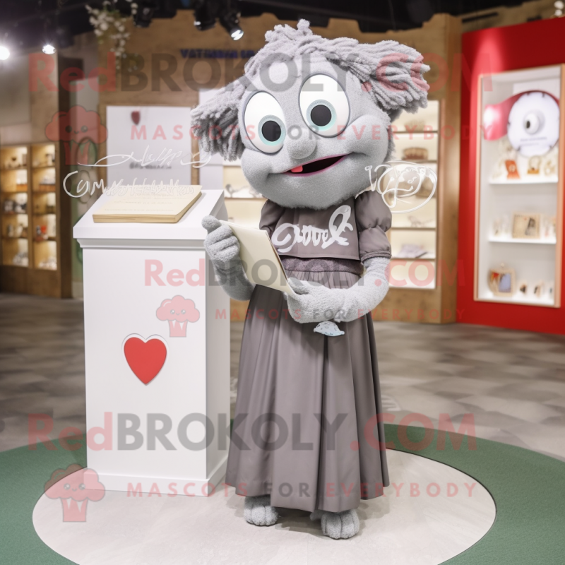 Gray Love Letter mascot costume character dressed with a Maxi Dress and Anklets