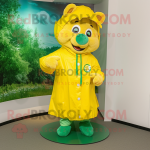 Yellow Bunch Of Shamrocks mascot costume character dressed with a Raincoat and Belts