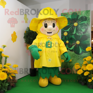 Yellow Bunch Of Shamrocks mascot costume character dressed with a Raincoat and Belts
