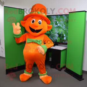 Orange Leprechaun Hat mascot costume character dressed with a Jumpsuit and Anklets