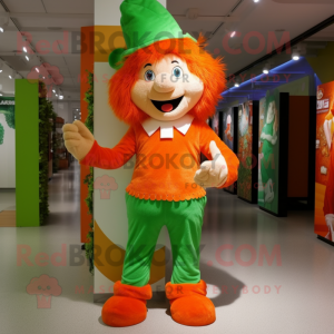 Orange Leprechaun Hat mascot costume character dressed with a Jumpsuit and Anklets