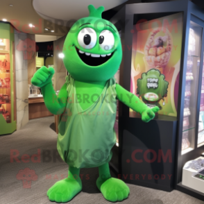 Green Ghost mascot costume character dressed with a Bikini and Lapel pins