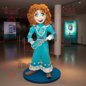 Turquoise Irish Dancer mascot costume character dressed with a Bootcut Jeans and Handbags