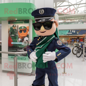 Navy Irish Flag mascot costume character dressed with a Moto Jacket and Reading glasses