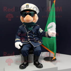 Navy Irish Flag mascot costume character dressed with a Moto Jacket and Reading glasses