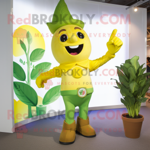 Yellow Beanstalk mascot costume character dressed with a Flare Jeans and Gloves