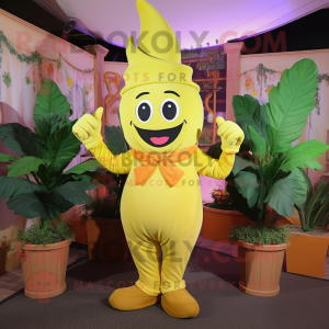 Yellow Beanstalk mascot costume character dressed with a Flare Jeans and Gloves