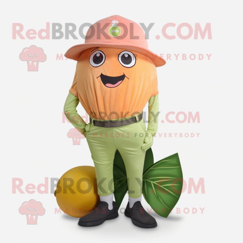 Olive Grapefruit mascot costume character dressed with a Chinos and Wraps