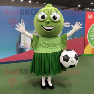 Olive Soccer Goal mascot costume character dressed with a Maxi Skirt and Scarves
