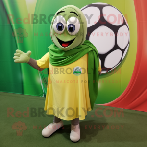 Olive Soccer Goal mascot costume character dressed with a Maxi Skirt and Scarves