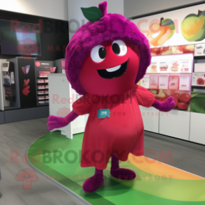 Magenta Apple mascot costume character dressed with a Shorts and Shawls