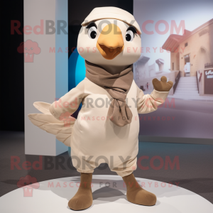 Beige Dove mascot costume character dressed with a Joggers and Scarves