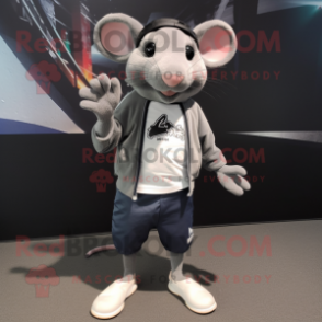 Gray Rat mascot costume character dressed with a Joggers and Sunglasses