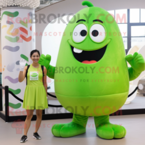 Lime Green Cucumber mascot costume character dressed with a Tank Top and Watches