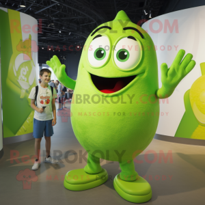 Lime Green Cucumber mascot costume character dressed with a Tank Top and Watches
