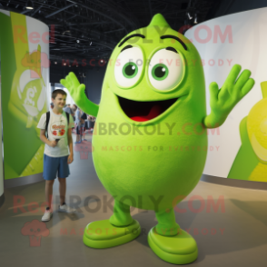 Lime Green Cucumber mascot costume character dressed with a Tank Top and Watches