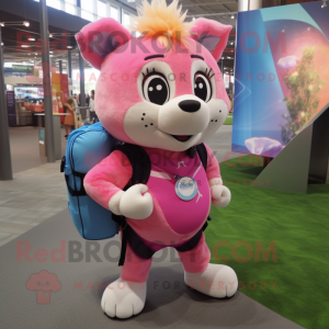 Pink Bracelet mascot costume character dressed with a Romper and Backpacks