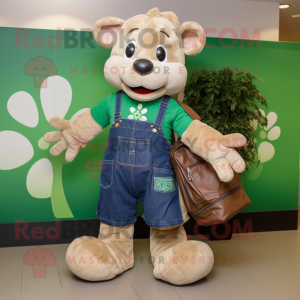 Tan Bunch Of Shamrocks mascot costume character dressed with a Denim Shorts and Tote bags