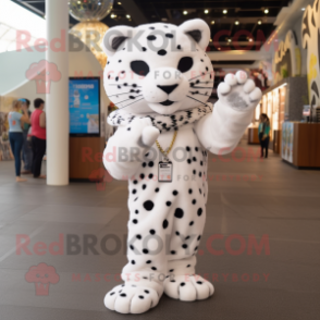 White Leopard mascot costume character dressed with a Culottes and Bracelets