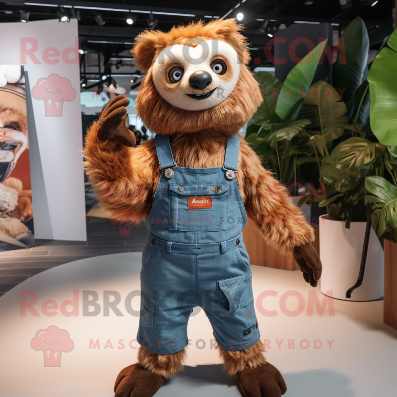 Rust Sloth mascot costume character dressed with a Boyfriend Jeans and Brooches