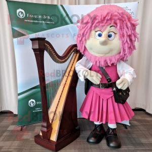 Pink Celtic Harp mascot costume character dressed with a Dress Shirt and Briefcases