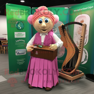Pink Celtic Harp mascot costume character dressed with a Dress Shirt and Briefcases