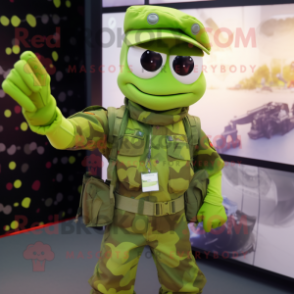 Lime Green Commando mascot costume character dressed with a Poplin Shirt and Hairpins