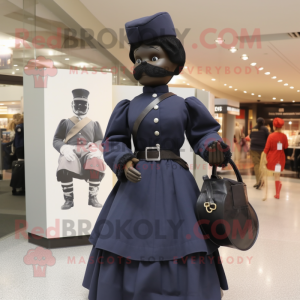 Black Civil War Soldier mascot costume character dressed with a Maxi Skirt and Messenger bags