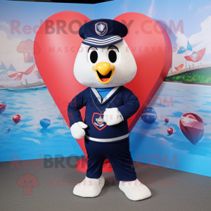 Navy Heart mascot costume character dressed with a V-Neck Tee and Scarves