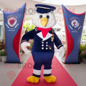Navy Heart mascot costume character dressed with a V-Neck Tee and Scarves
