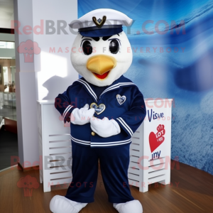 Navy Heart mascot costume character dressed with a V-Neck Tee and Scarves