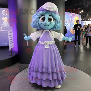 Lavender Gyro mascot costume character dressed with a Maxi Skirt and Hairpins