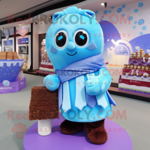 Sky Blue Chocolates mascot costume character dressed with a Sweater and Scarves