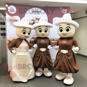 Cream Chocolates mascot costume character dressed with a Wrap Dress and Berets