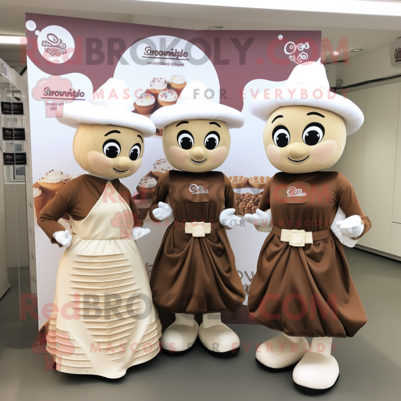 Cream Chocolates mascot costume character dressed with a Wrap Dress and Berets