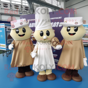 Cream Chocolates mascot costume character dressed with a Wrap Dress and Berets