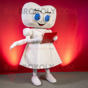 White Love Letter mascot costume character dressed with a A-Line Skirt and Foot pads