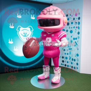 Pink American Football Helmet mascot costume character dressed with a Trousers and Digital watches