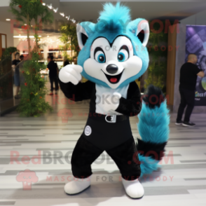 Cyan Skunk mascot costume character dressed with a Bodysuit and Brooches