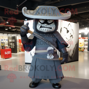 Grå Samurai maskot kostume...