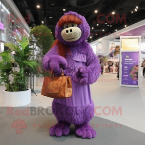 Purple Orangutan mascot costume character dressed with a Maxi