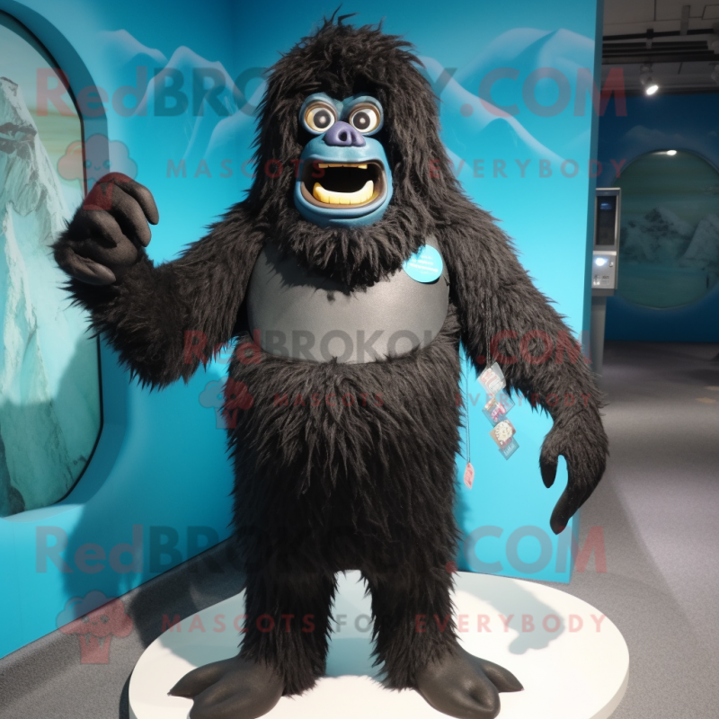 Black Yeti mascot costume character dressed with a One-Piece Swimsuit and Shoe clips