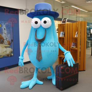 Sky Blue Squid mascot costume character dressed with a Shorts and Briefcases