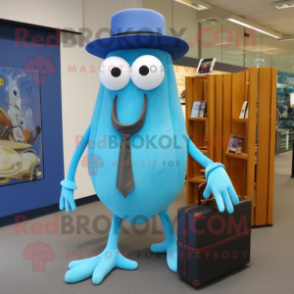 Sky Blue Squid mascot costume character dressed with a Shorts and Briefcases