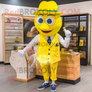 Lemon Yellow Heart mascot costume character dressed with a Oxford Shirt and Wraps