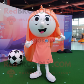 Peach Soccer Goal mascot costume character dressed with a Poplin Shirt and Shawls